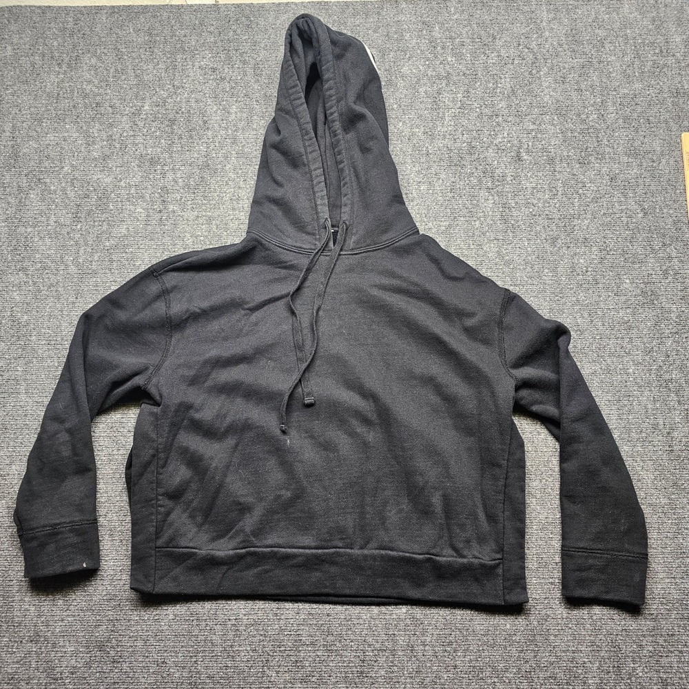 Alo Yoga Mens Black Fleece Pullover Hoodie Back Logo Graphic Activewear